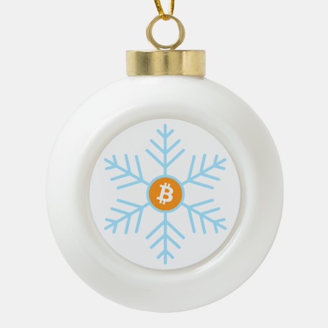 Bitcoin Snowflake Ceramic Ball Christmas Ornament (Front)