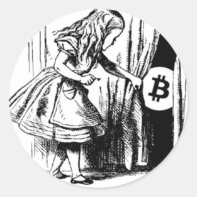 Bitcoin Sticker Alice au pays des merveilles (Devant)