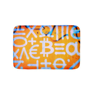 Bitcoin Street Art (Orange Painting No. 1) Bath Mat