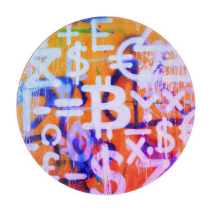 Bitcoin Street Art (Orange Painting No. 2) Cutting Board