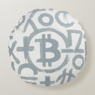 Bitcoin Street Art (White Painting No. 2) Round Pillow