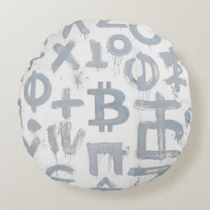 Bitcoin Street Art (White Painting No. 4) Round Pillow