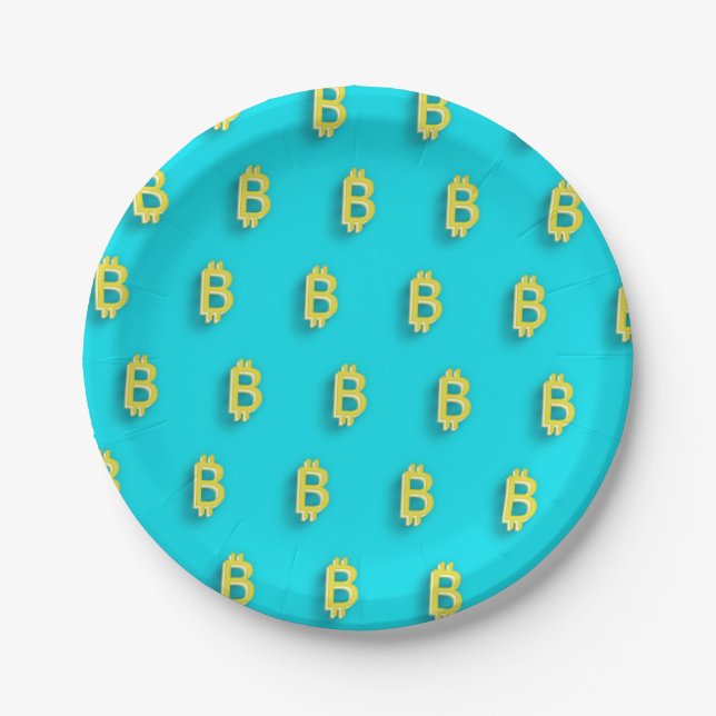Bitcoin Symbol, BTC Crypto Turquoise blue Paper Plate (Front)