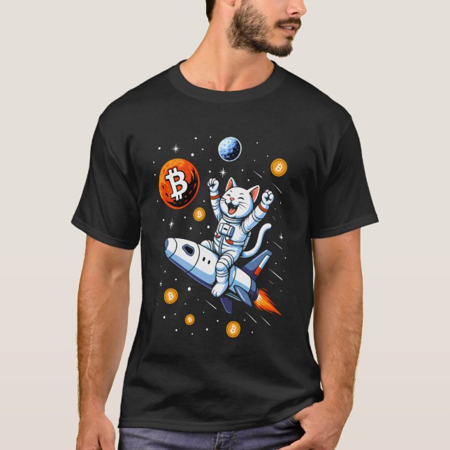 Bitcoin to The Moon Cat T-Shirt (Front)