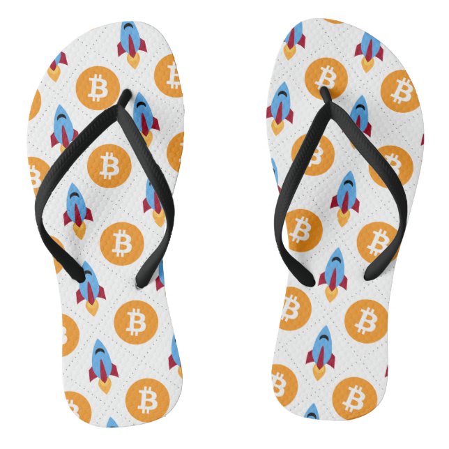 Bitcoin To The Moon rocket Pattern Flip Flops (Footbed)