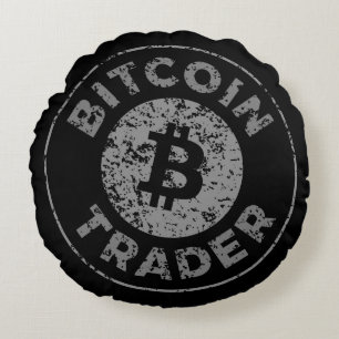 Bitcoin Trader Grunge Text Circle Outline Black Round Pillow