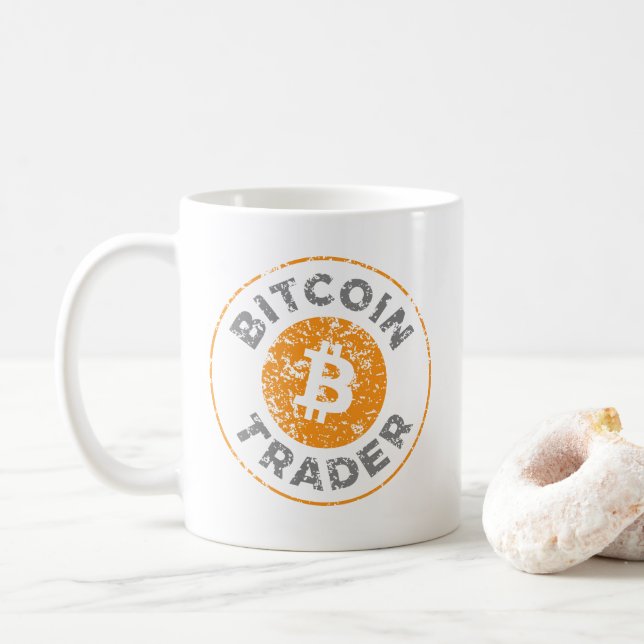 Bitcoin Trader Grunge Text Circle Outline Coffee Mug (With Donut)