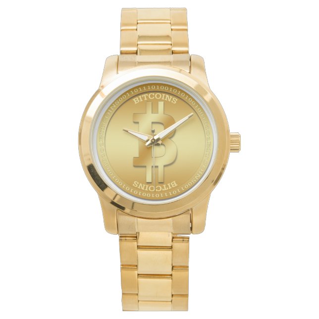 Bitcoin Unisex Surdimensionné Or Bracelet Montre (devant)
