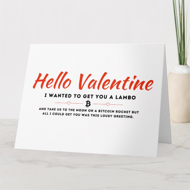 Bitcoin Valentine Funny Crypto Lambo & Moon Design Card (Front)