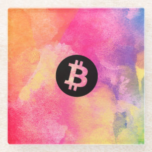 Bitcoin Watercolor Glass Coaster