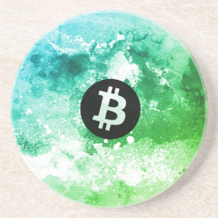Bitcoin Watercolor (Green) Coaster