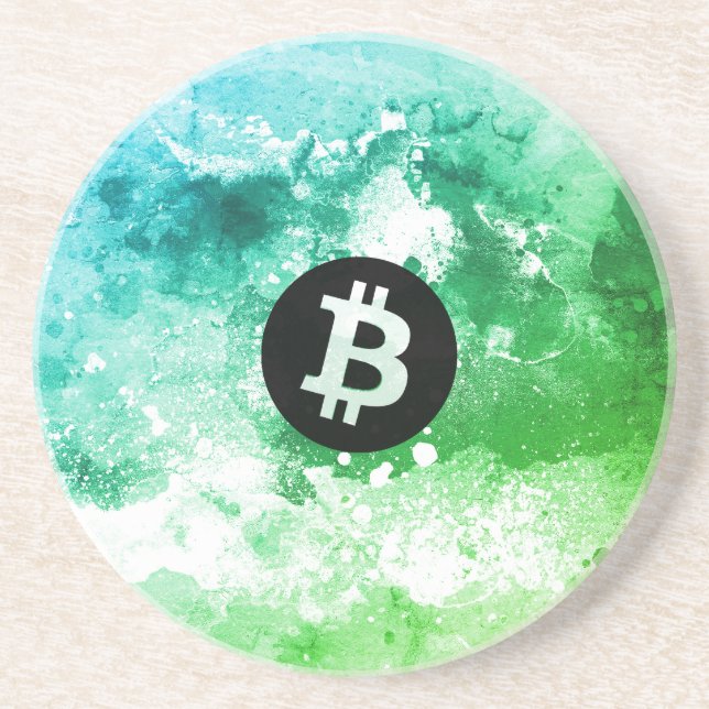 Bitcoin Watercolor (Green) Coaster (Front)