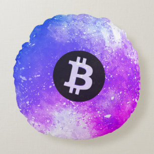 Bitcoin Watercolor (Style 2 - Miami) Round Pillow