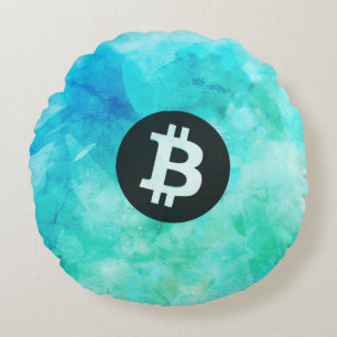 Bitcoin Watercolor (Style 3 - Beach Life) Round Pillow