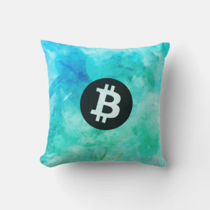 Bitcoin Watercolor (Style 3 - Beach Life) Throw Pillow