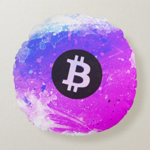 Bitcoin Watercolor (Style 6 - Miami Beach) Round Pillow