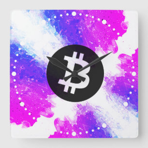 Bitcoin Watercolor (Style 6 - Miami Beach) Square Wall Clock