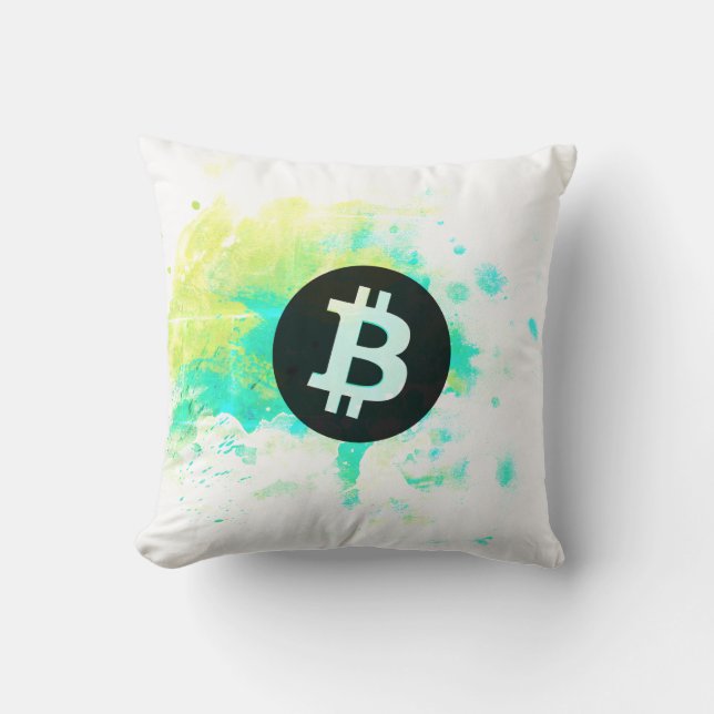Bitcoin Watercolor (Style 7 - Stack Sats) Throw Pillow (Front)
