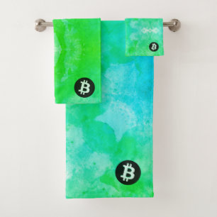 Bitcoin Watercolor (Style $ - Green Day) Bath Towel Set