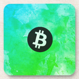 Bitcoin Watercolor (Style $ - Green Day) Coaster