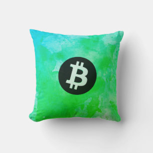 Bitcoin Watercolor (Style $ - Green Day) Throw Pillow