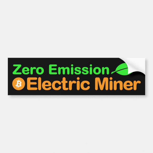 Bitcoin Zero Emission Miner Bumper Sticker — Black (Front)