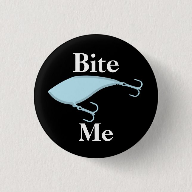 Bite Me Baby Blue Fishing Lure 1 Inch Round Button (Front)