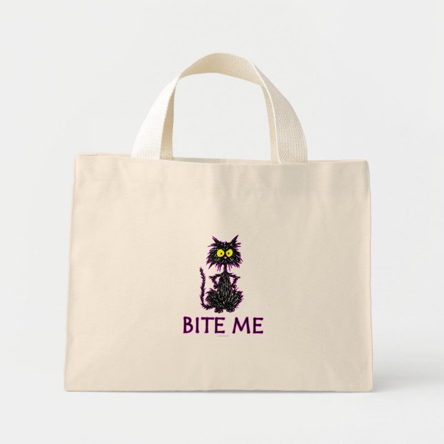 Bite Me! Cat Gift Designs Mini Tote Bag (Front)