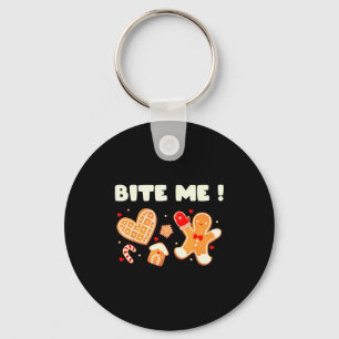 Bite Me Cookie Baking Team Holiday Gingerbread Chr Keychain