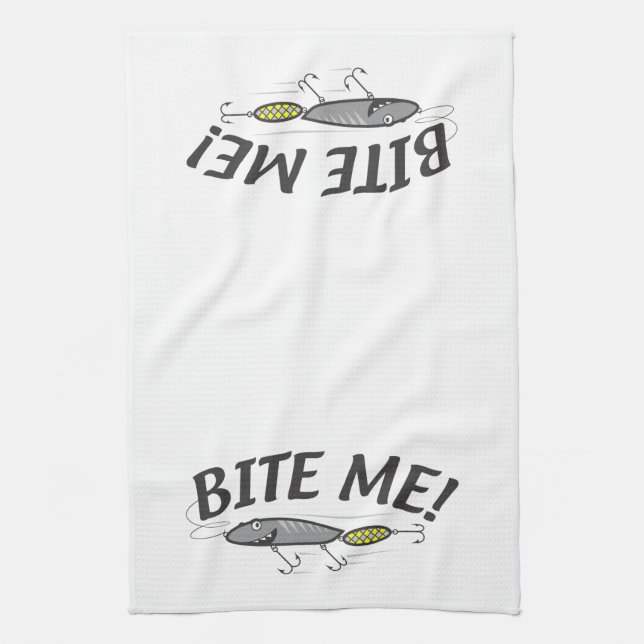 Bite Me Fishing Hook Humour Kitchen Towel (Vertical)