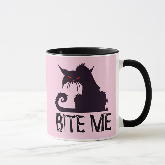 BITE ME, Funny Black Cat Coffee Mugs (Right)