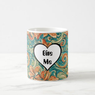 Bite Me Funny Heart Swirly Retro Design Coffee Mug