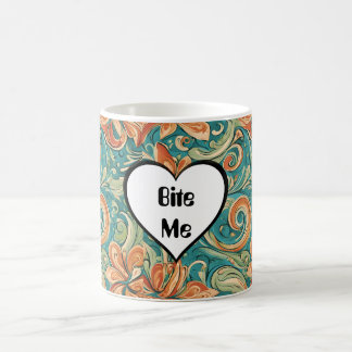 Bite Me Funny Heart Swirly Retro Design Coffee Mug
