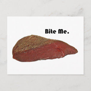Bite Me Funny Steak Beef Pun Joke Postcard