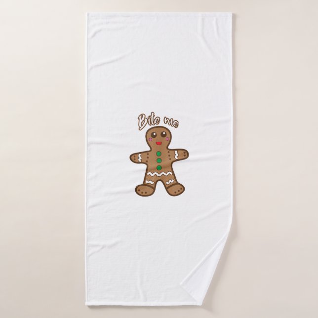 Bite Me Gingerbread Funny Cookie Christmas Thanksg Bath Towel (Bath Towel)