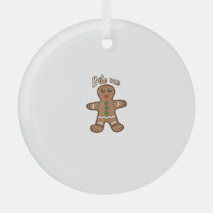Bite Me Gingerbread Funny Cookie Christmas Thanksg Glass Ornament