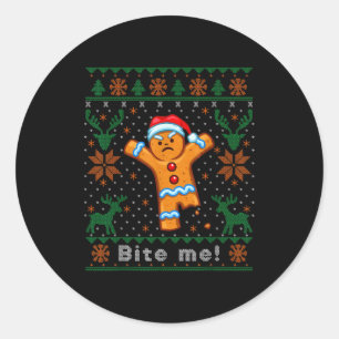 Bite Me Gingerbread Man - Funny Ugly Christmas Swe Classic Round Sticker