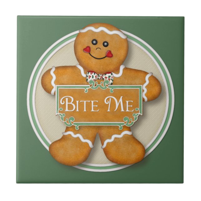 Bite Me Gingerbread Man Tile (Front)