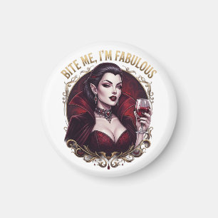 Bite Me I'm Fabulous Vampire Gothic Wine Glass Con Magnet