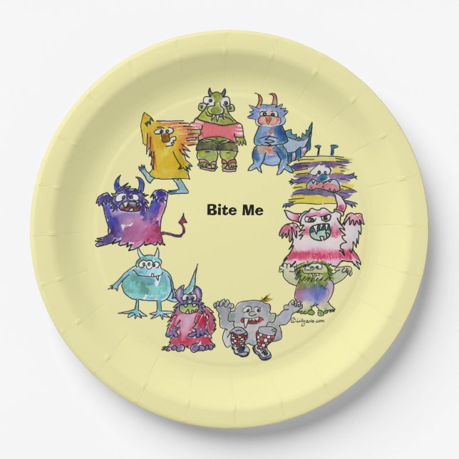Bite Me Monsters Cartoon Plate (Front)