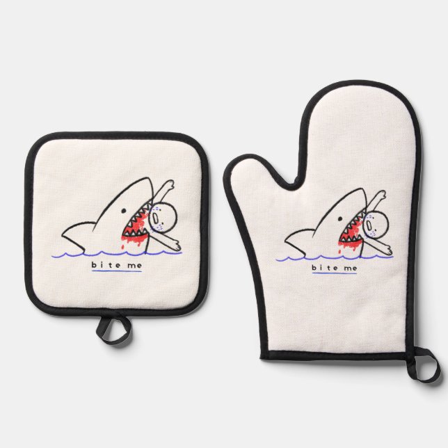 Bite Me Oven Mitt & Pot Holder Set (Front)