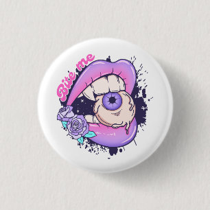 Bite Me Pink Halloween Lips  1 Inch Round Button
