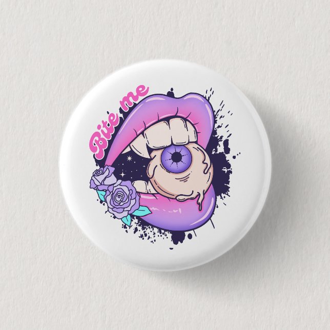 Bite Me Pink Halloween Lips  1 Inch Round Button (Front)
