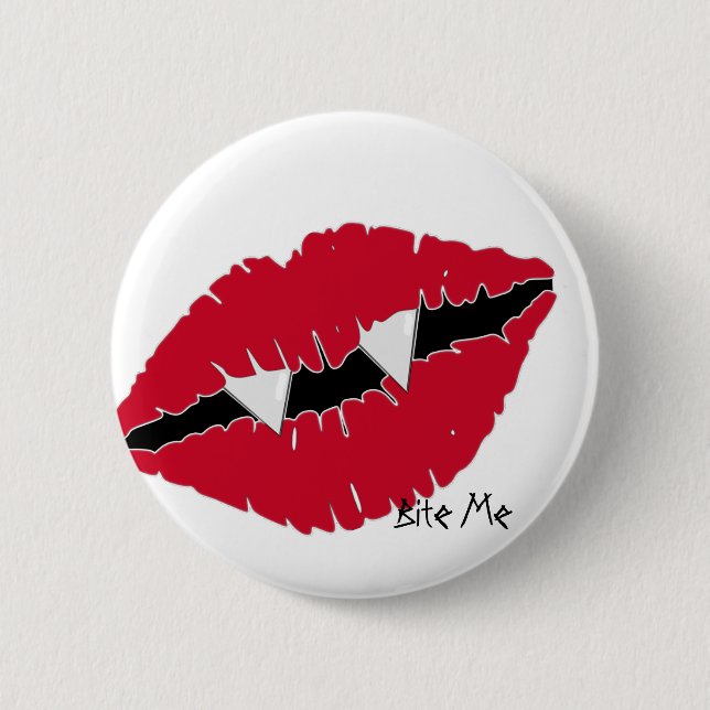 Bite Me Red Lips n Fangs 2 Inch Round Button (Front)