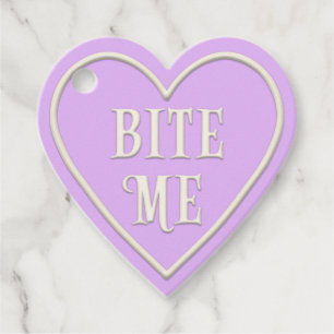 "Bite Me" Tea Party Pastel Purple Heart Favour Tags