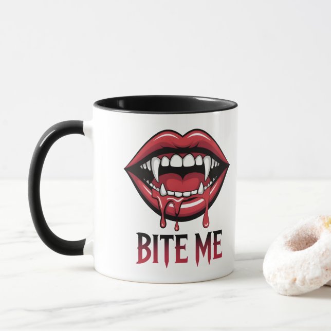 Bite Me Vampire Mouth Mug (With Donut)