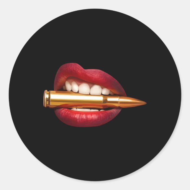 Bite The Bullet Lips Gun Pop Classic Round Sticker (Front)