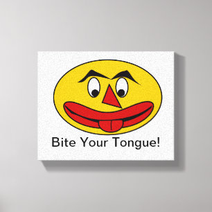 Bite Your Tongue Funny Yellow Face Canvas Print