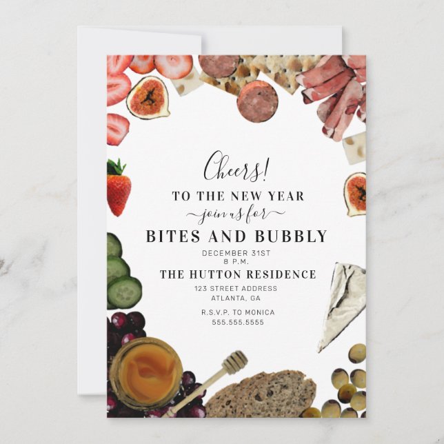 Bites And Bubbly Charcuterie New Year's Eve Party Invitation (Front)
