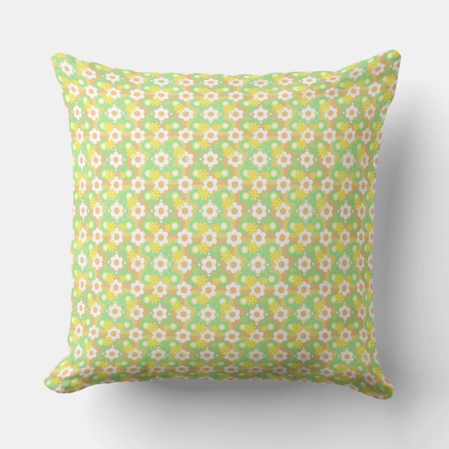Bitesize Flowers Pearls Doughnuts Check Green Brow Throw Pillow (Front)